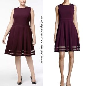 Calvin Klein Illusion-Trim Fit & Flare Dress in Purple